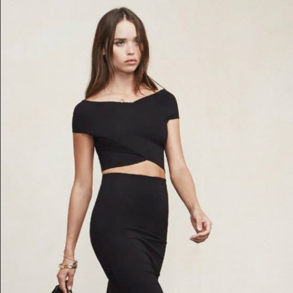 Reformation Gwen Crop Top Off Shoulder Black Small